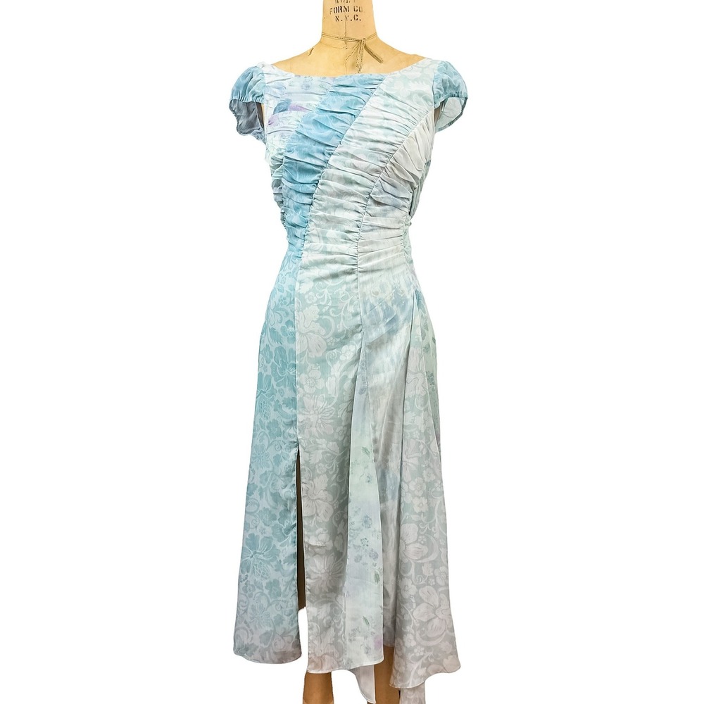 Free People Floral Patchwork Paneled Maxi Dress Blue Draped Asymmetric Hem NWT 8